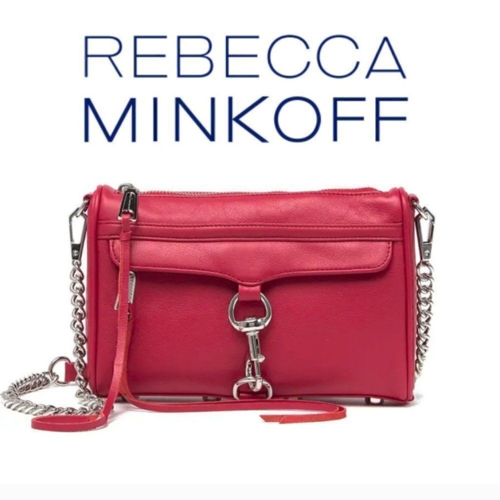 Rebecca Minkoff Red and Silver Crossbody Bag with Leather Finish
